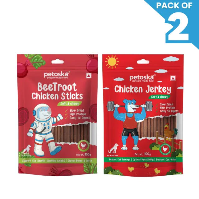 Petoska Dog Treat Beetroot & Chicken Jerky 100gm - Pack Of 2