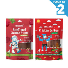 Petoska Dog Treat Beetroot & Chicken Jerky 100gm - Pack Of 2