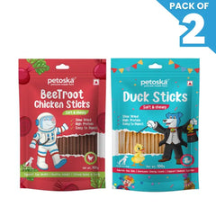 Petoska Dog Treat Beetroot & Duck Sticks 100gm - Pack Of 2