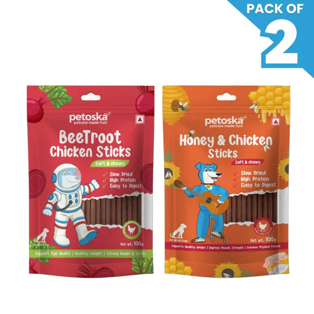 Petoska Dog Treat Beetroot & Chicken Honey Sticks 100gm - Pack Of 2