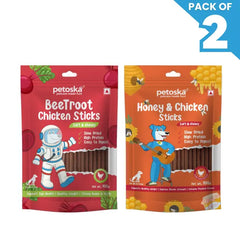 Petoska Dog Treat Beetroot & Chicken Honey Sticks 100gm - Pack Of 2