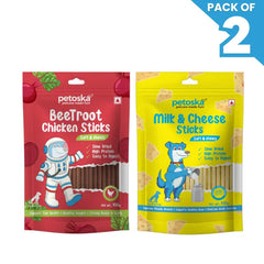 Petoska Dog Treat Beetroot & Milk Cheese Chicken Sticks 100gm - Pack Of 2