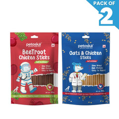 Petoska Dog Treat Beetroot & Chicken Oats Sticks 100gm - Pack Of 2