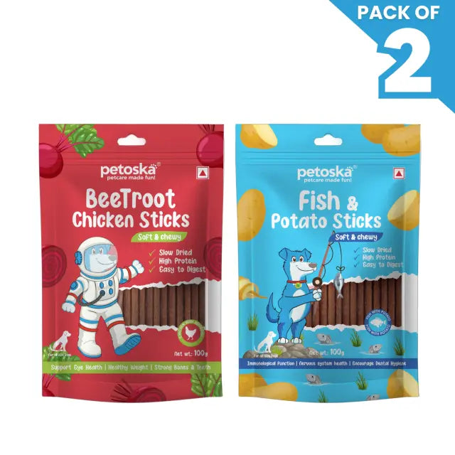 Petoska Dog Treat Beetroot & Potato Fish Sticks 100gm - Pack Of 2