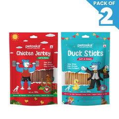 Petoska Dog Treat Chicken Jerky & Duck Sticks 100gm - Pack Of 2
