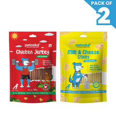 Petoska Dog Treat Chicken Jerky & Milk Cheese Sticks 100gm - Pack Of 2