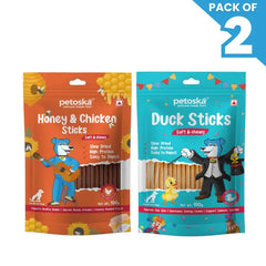 Petoska Dog Treat Chicken Honey Sticks & Duck Sticks 100gm - Pack Of 2