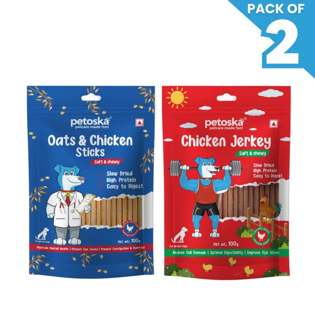 Petoska Dog Treat Chicken Oats Sticks & Jerky 100gm - Pack Of 2