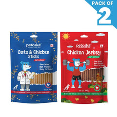 Petoska Dog Treat Chicken Oats Sticks & Jerky 100gm - Pack Of 2