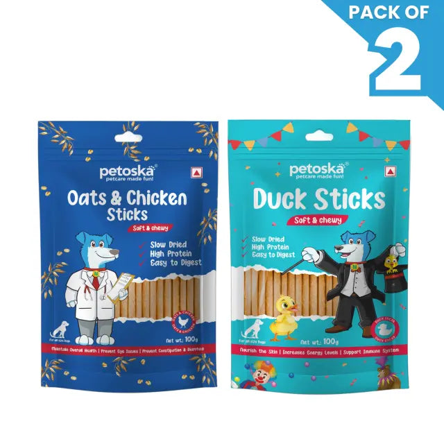 Petoska Dog Treat Chicken Oats Sticks & Duck Sticks 100gm - Pack Of 2
