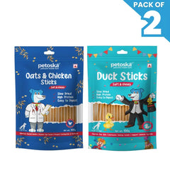 Petoska Dog Treat Chicken Oats Sticks & Duck Sticks 100gm - Pack Of 2