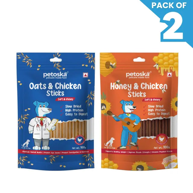 Petoska Dog Treat Chicken Oats Sticks & Honey Sticks 100gm - Pack Of 2