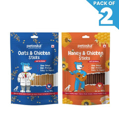 Petoska Dog Treat Chicken Oats Sticks & Honey Sticks 100gm - Pack Of 2