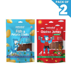 Petoska Dog Treat Potato Fish Sticks & Chicken Jerky 100gm - Pack Of 2