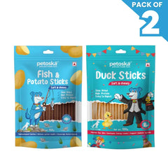 Petoska Dog Treat Potato Fish Sticks & Duck Sticks 100gm - Pack Of 2