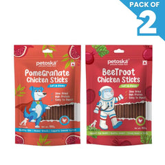 Petoska Dog Treat Pomegranate & Beetroot Chicken Sticks 100gm - Pack Of 2