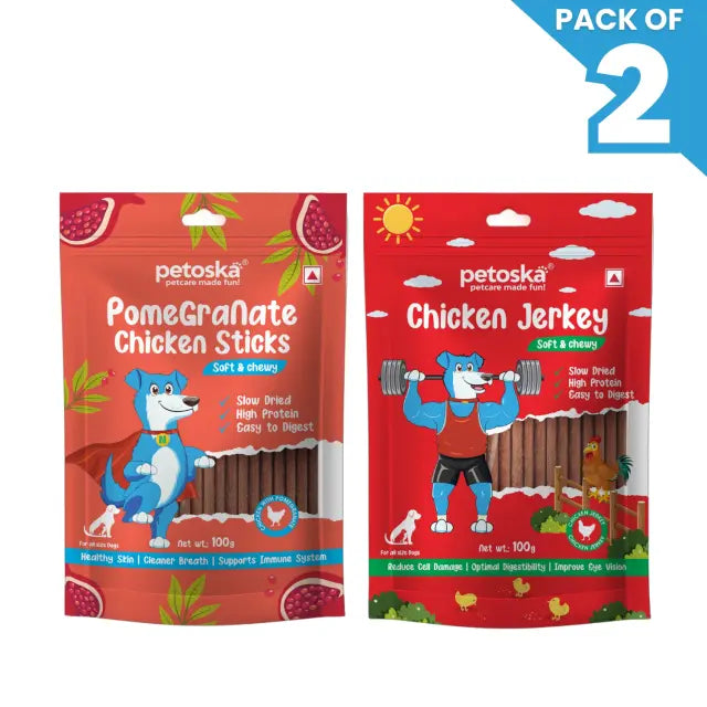Petoska Dog Treat Pomegranate & Chicken Jerky 100gm - Pack Of 2