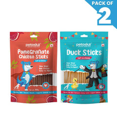Petoska Dog Treat Pomegranate & Duck Sticks 100gm - Pack Of 2