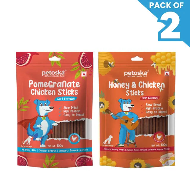 Petoska Dog Treat Pomegranate & Chicken Honey Sticks 100gm - Pack Of 2