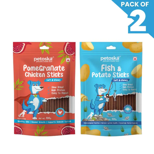 Petoska Dog Treat Pomegranate & Potato Fish Sticks 100gm - Pack Of 2