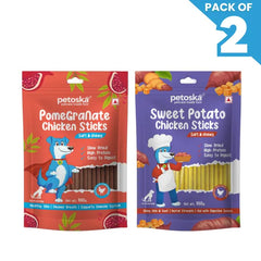 Petoska Dog Treat Pomegranate & Sweet Potato Chicken Sticks 100gm - Pack Of 2