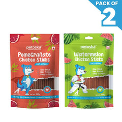 Petoska Dog Treat Pomegranate & Watermelon Chicken Sticks 100gm - Pack Of 2
