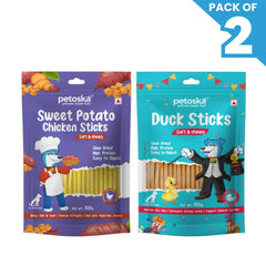 Petoska Dog Treat Sweet Potato & Duck Sticks 100gm - Pack Of 2