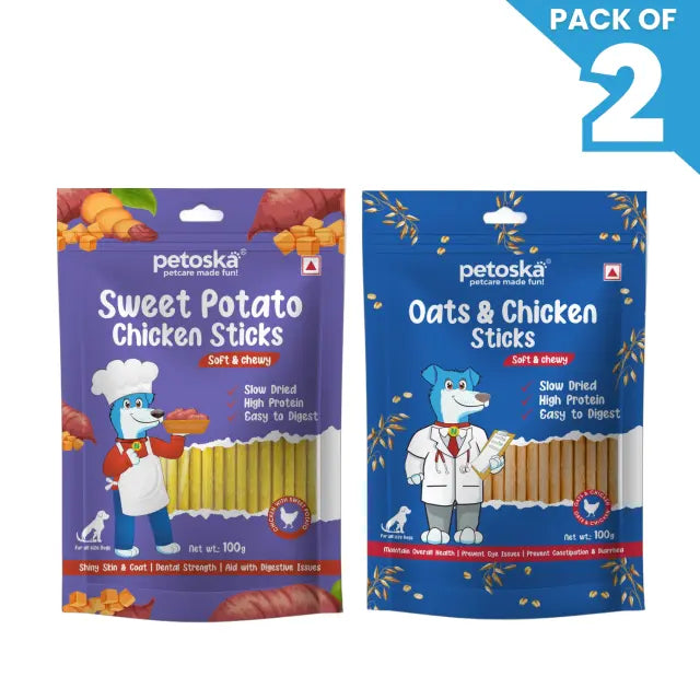 Petoska Dog Treat Sweet Potato & Chicken Oats Sticks 100gm - Pack Of 2