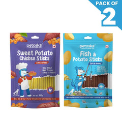 Petoska Dog Treat Sweet Potato & Potato Fish Sticks 100gm - Pack Of 2