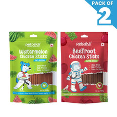 Petoska Dog Treat Watermelon & Beetroot Chicken Sticks 100gm - Pack Of 2