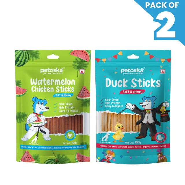 Petoska Dog Treat Watermelon & Duck Sticks 100gm - Pack Of 2