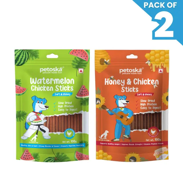 Petoska Dog Treat Watermelon & Chicken Honey Sticks 100gm - Pack Of 2