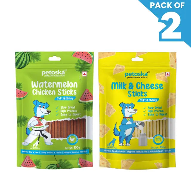 Petoska Dog Treat Watermelon & Milk Cheese Chicken Sticks 100gm - Pack Of 2