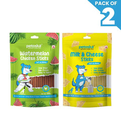 Petoska Dog Treat Watermelon & Milk Cheese Chicken Sticks 100gm - Pack Of 2