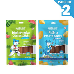 Petoska Dog Treat Watermelon & Potato Fish Sticks 100gm - Pack Of 2