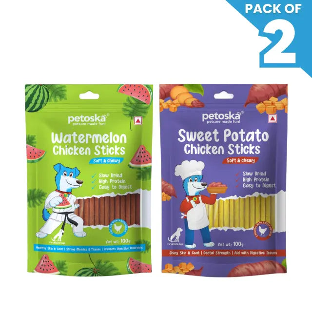 Petoska Dog Treat Watermelon & Sweet Potato Chicken Sticks 100gm - Pack Of 2