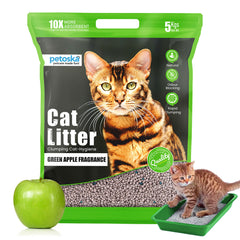 Petoska Bentonite Cat Litter Green Apple Fragrance Rapid Clumping & Odor Control-5kg