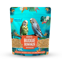 Petoska Budgie Bonanza Assorted Super Seeds Nutritious & Delicious Treat for Budgies, 450gms