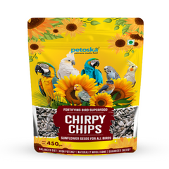 Petoska Chirpy Chips Sunflower Seeds Nutritious Snack High in Fiber & Healthy Fats, Bird Food for All Breeds, 450gms