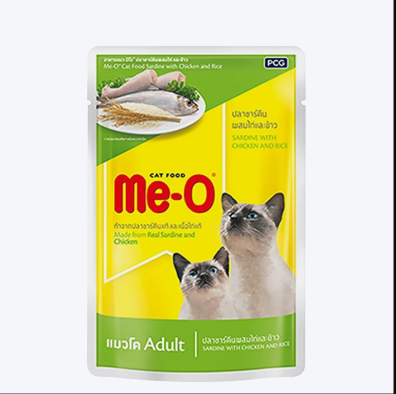 Me-O Adult Sardine, Chicken & Rice Wet Cat Food, 80 g Pouch