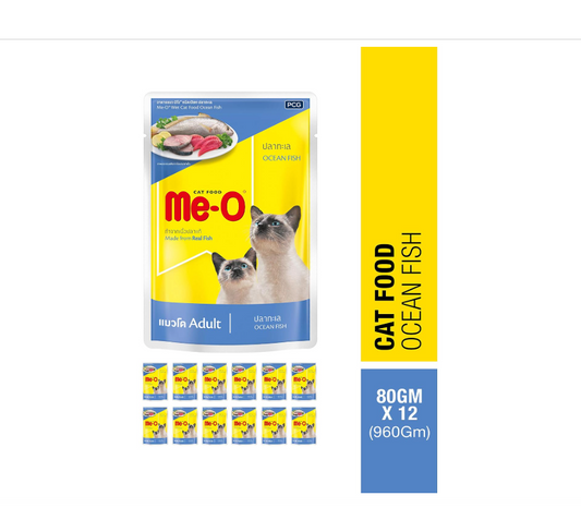 Me-O Adult Ocean Fish Flavour Wet Cat Food, 80 g (Pack of 12 Pouches)
