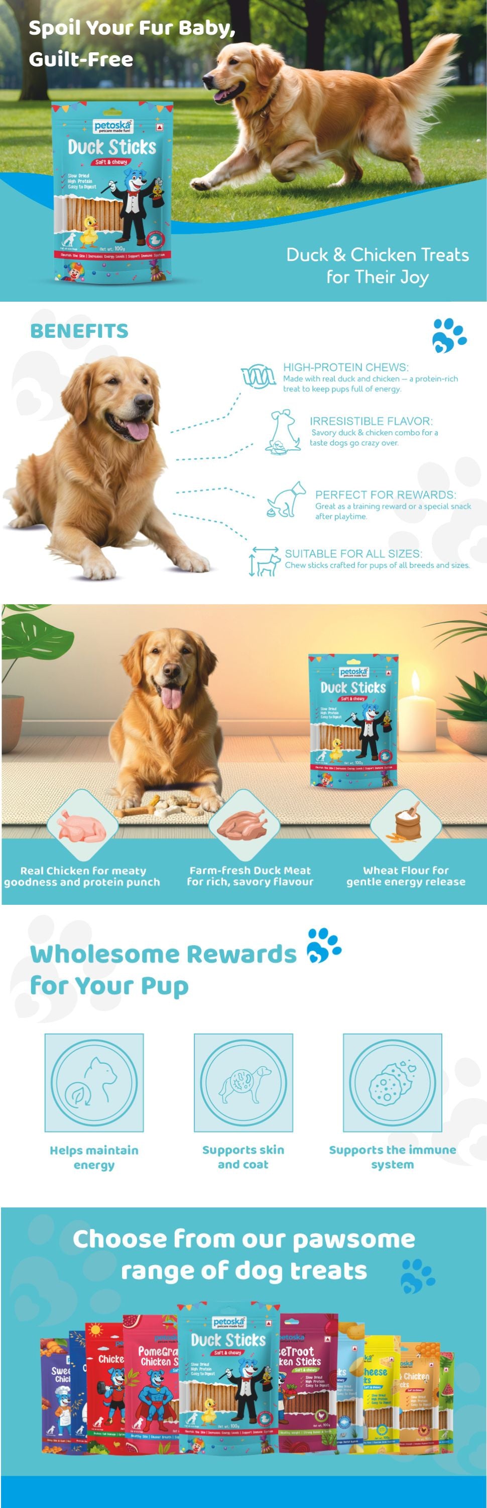 Petoska Dog Treats –  Chicken & Duck Stick, 100g | Training treats