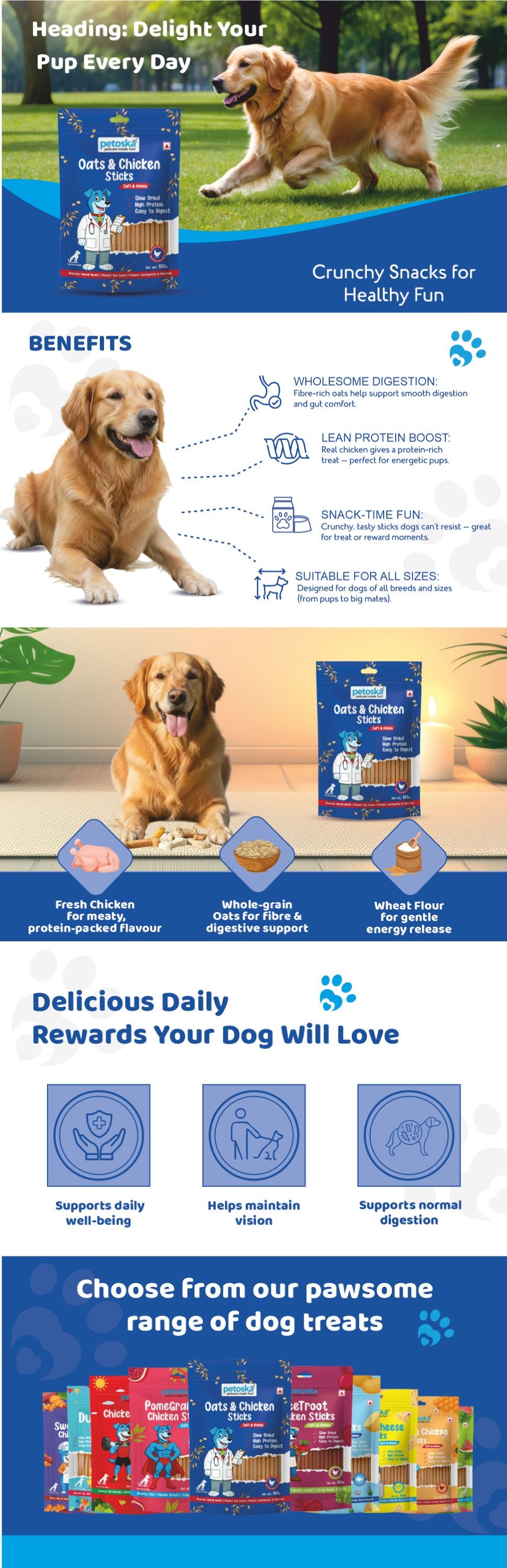 Petoska Dog Treats –  Chicken & Oats Stick, 100g | Training treats