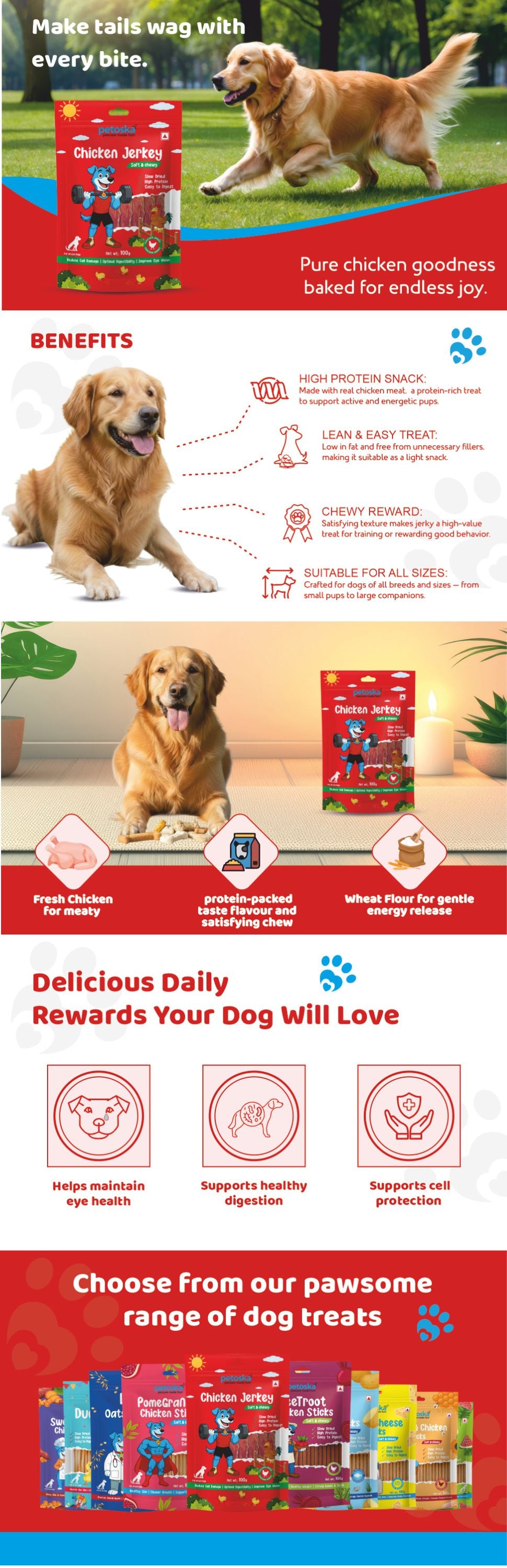 Petoska Dog Treats – Chicken Jerky, 100g | Protein-Rich Treats