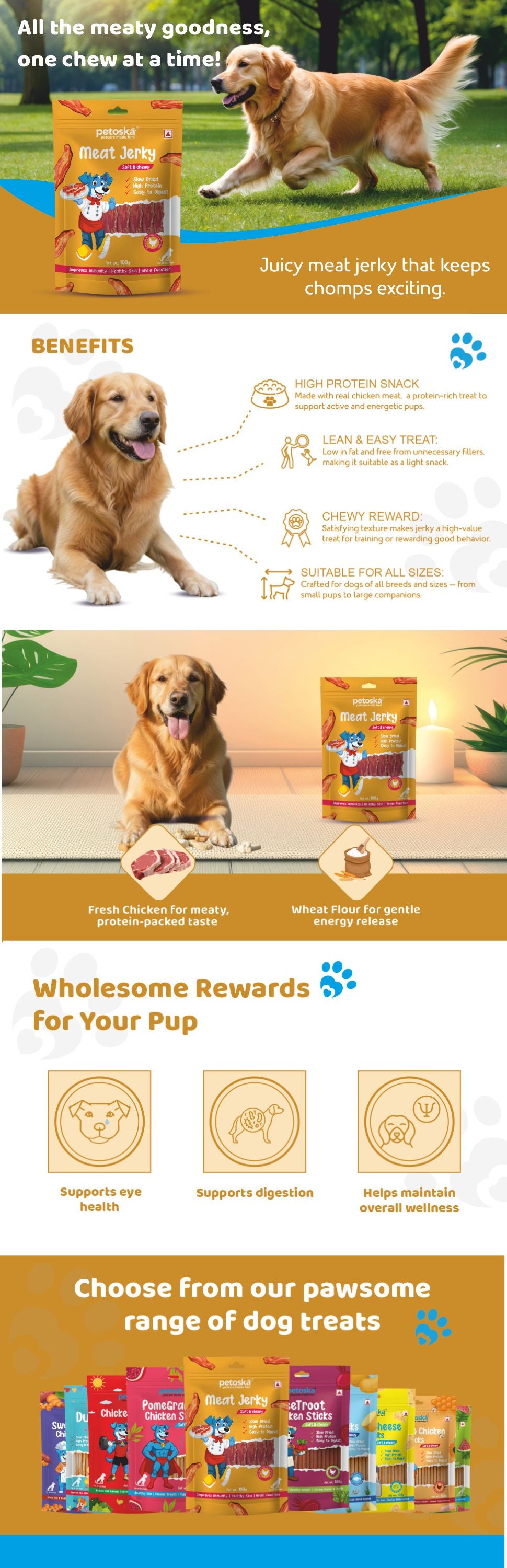 Petoska Dog Treats – Meat Jerky, 100g | Dental-Friendly