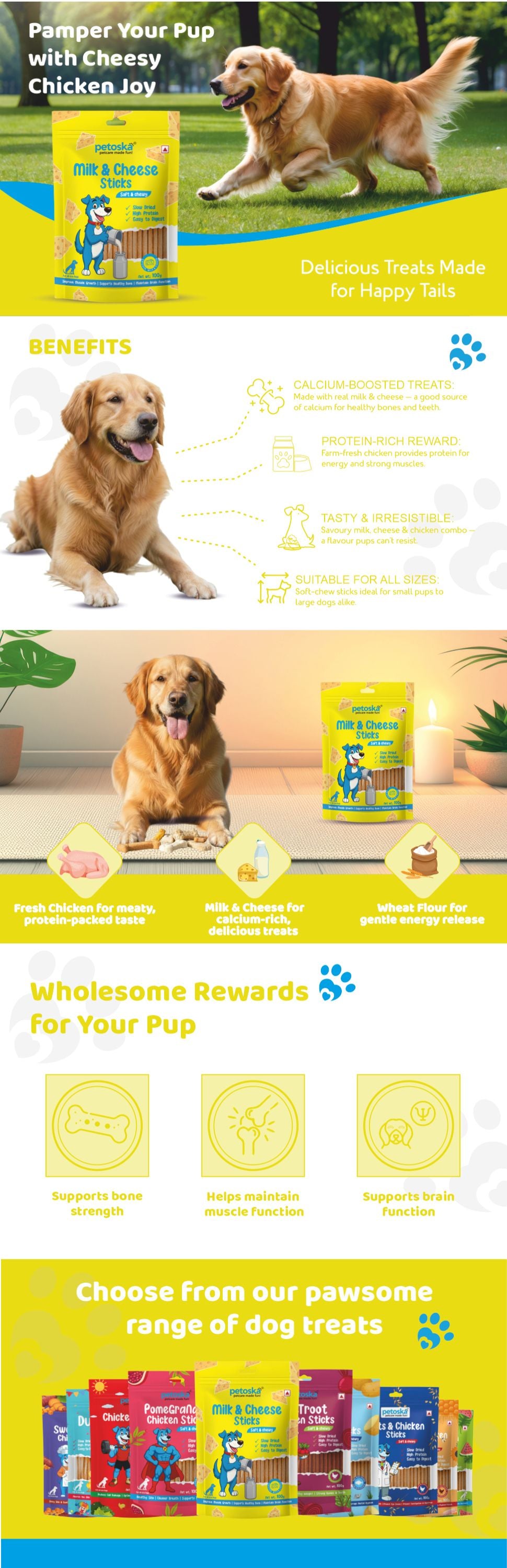 Petoska Dog Treats – Milk & Cheese Stick 100g | Nutritious Treats