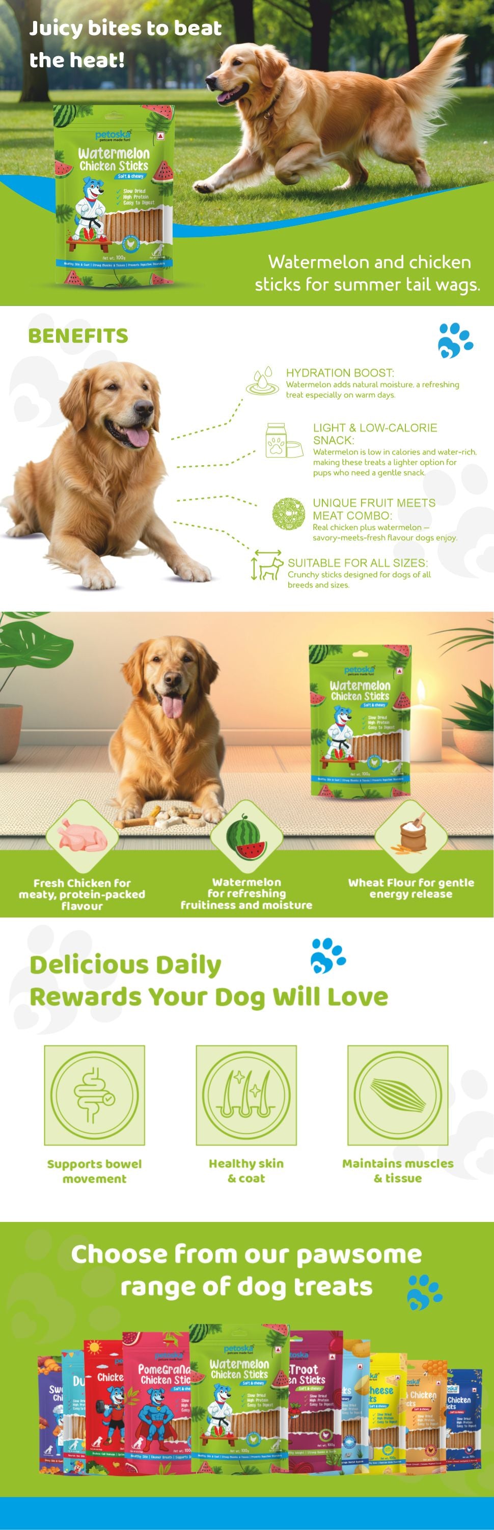 Petoska Dog Treat Watermelon & Chicken Sticks - 100gms