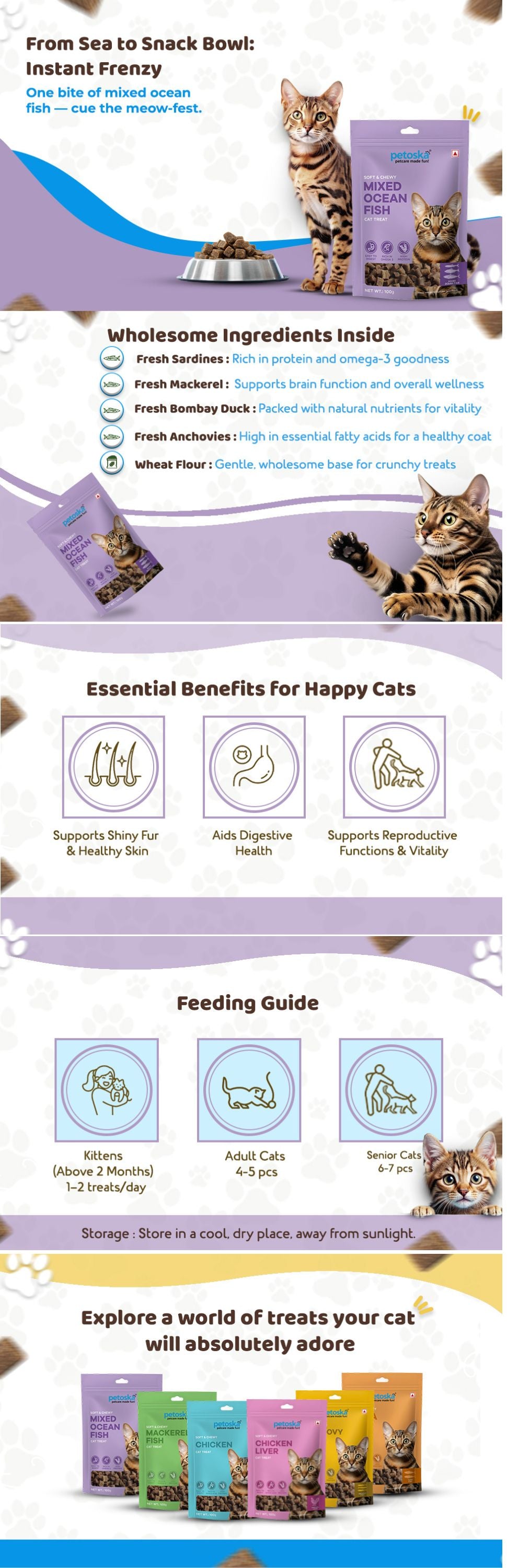 Petoska Mixed Ocean Fish Cat Treat- 100gms