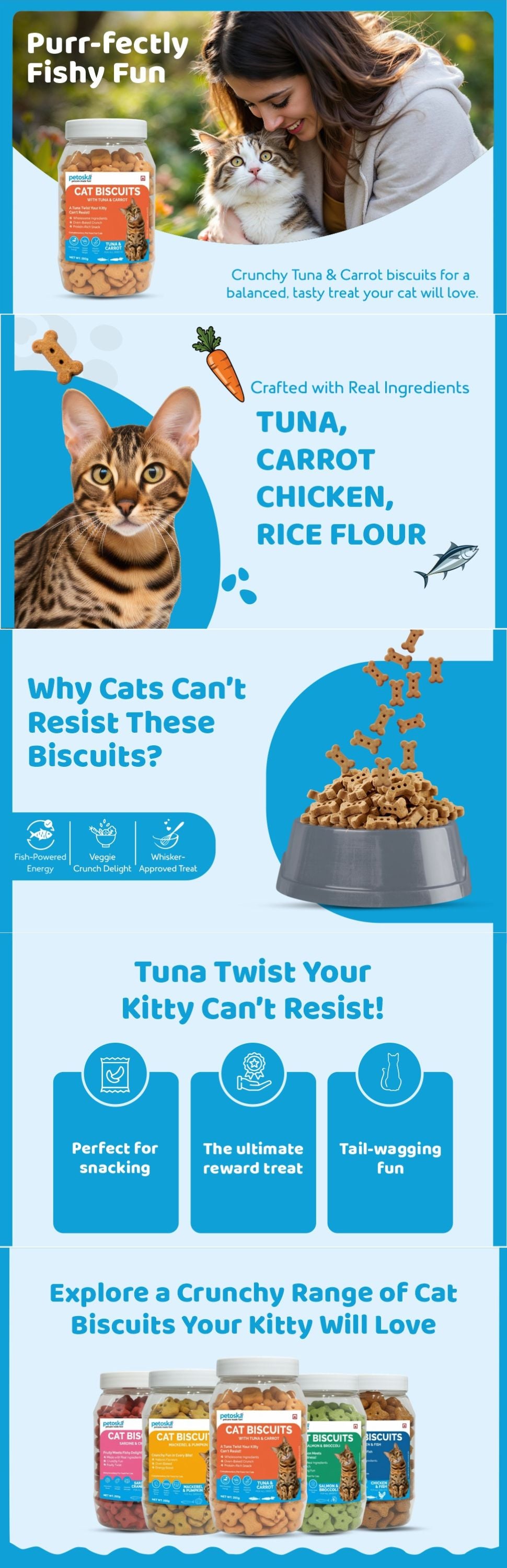 Petoska Crunchy Cat Biscuit Tuna & Carrot, 250 gms