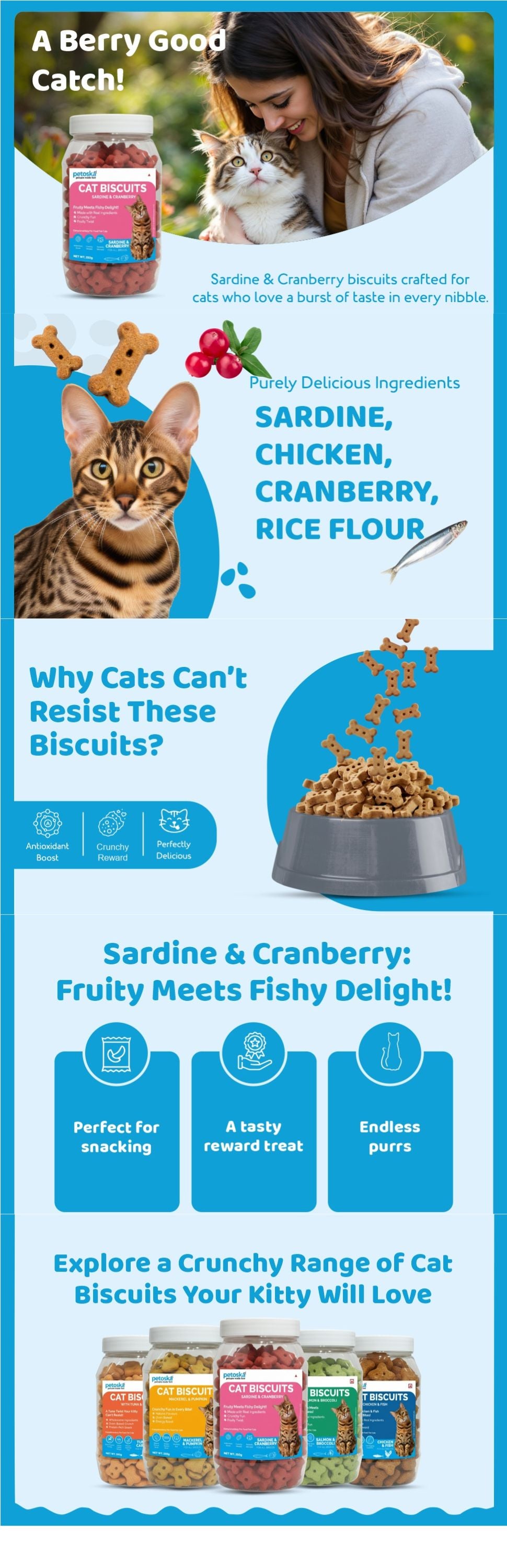 Petoska Crunchy Cat Biscuit Sardine & Cranberry, 250 gms